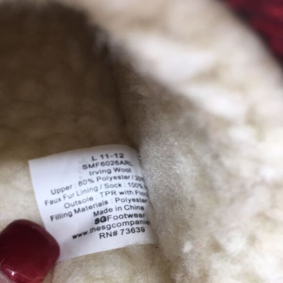 Polo Ralph Lauren Big Pony Red and Black Buffalo Plaid faux Sherpa Slippers L - Picture 9 of 16